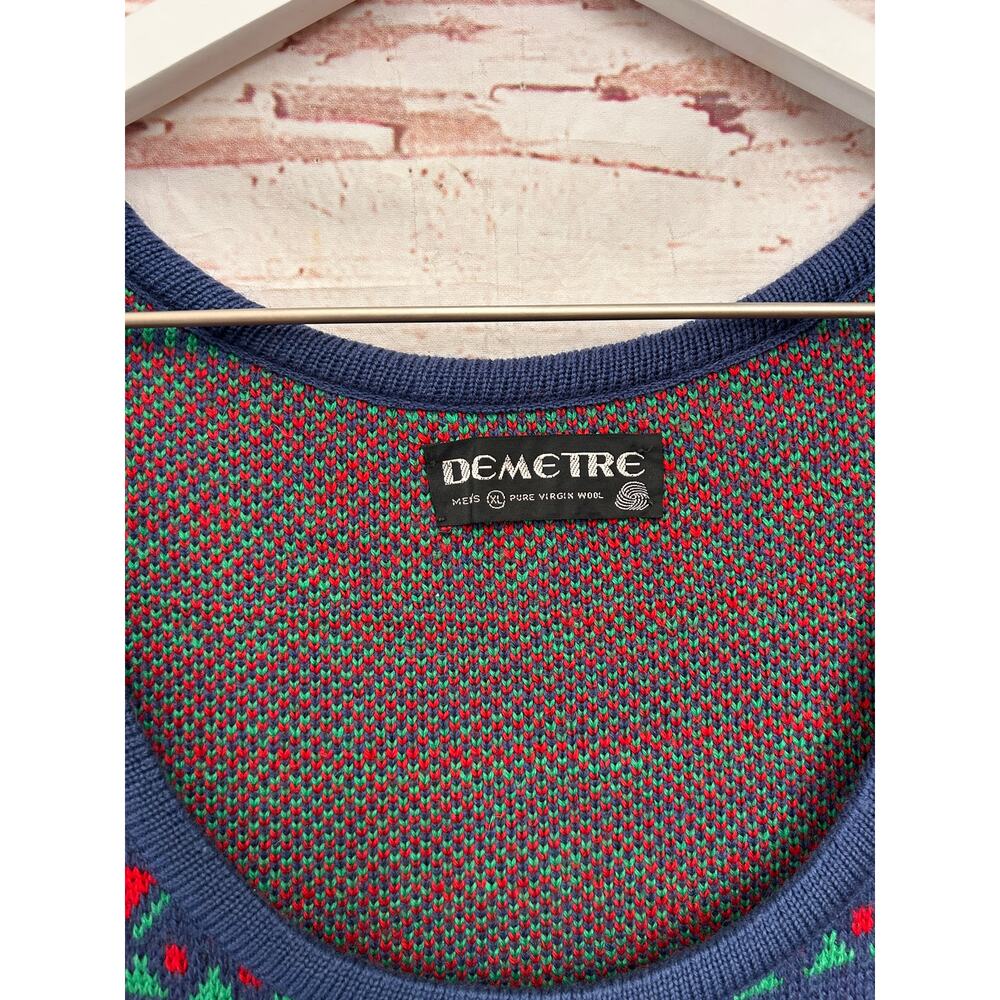 DEMETRE Men's / Unisex Pure Virgin Wool Fair Isle Sweater Vest VTG - Picture 2 of 4